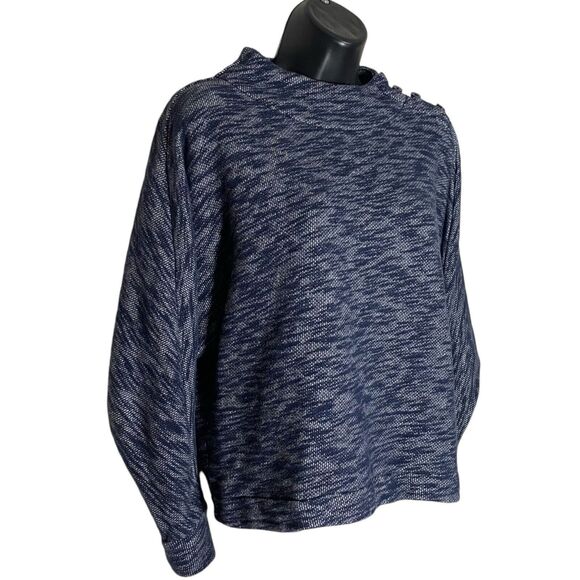 J Crew Point Sur Sweater Womens XS Blue Marled Cotton Mock Neck Oversized Preppy - Picture 4 of 12